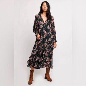 Free People Feeling Groovy Green Floral Maxi Dress